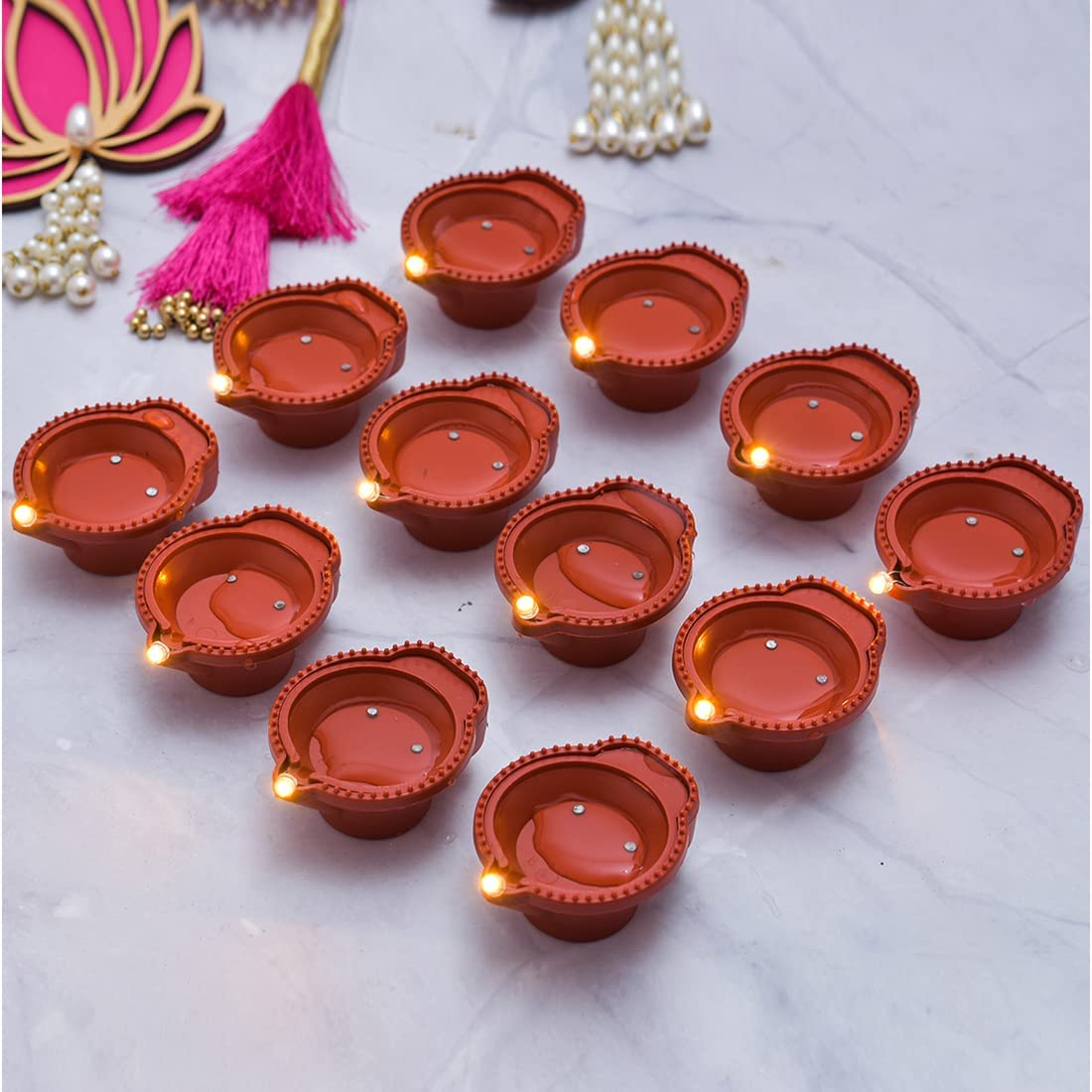 Water Sensor LED Diya - No Fire, No Smoke, No Oil – Just Radiant Light (Pack of 6/12/18/24)